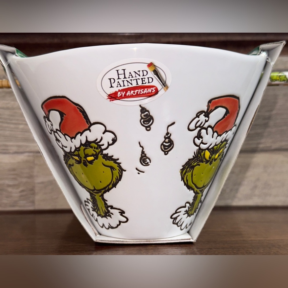 Super Cute Hand Painted Dr. Seuss The Grinch Ramen Noodle Bowl & Chopsticks New